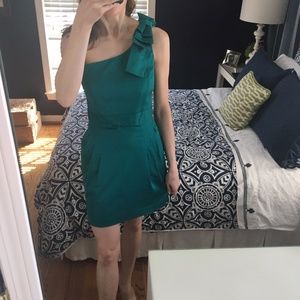 French Connection Green One Shoulder Bow Dress